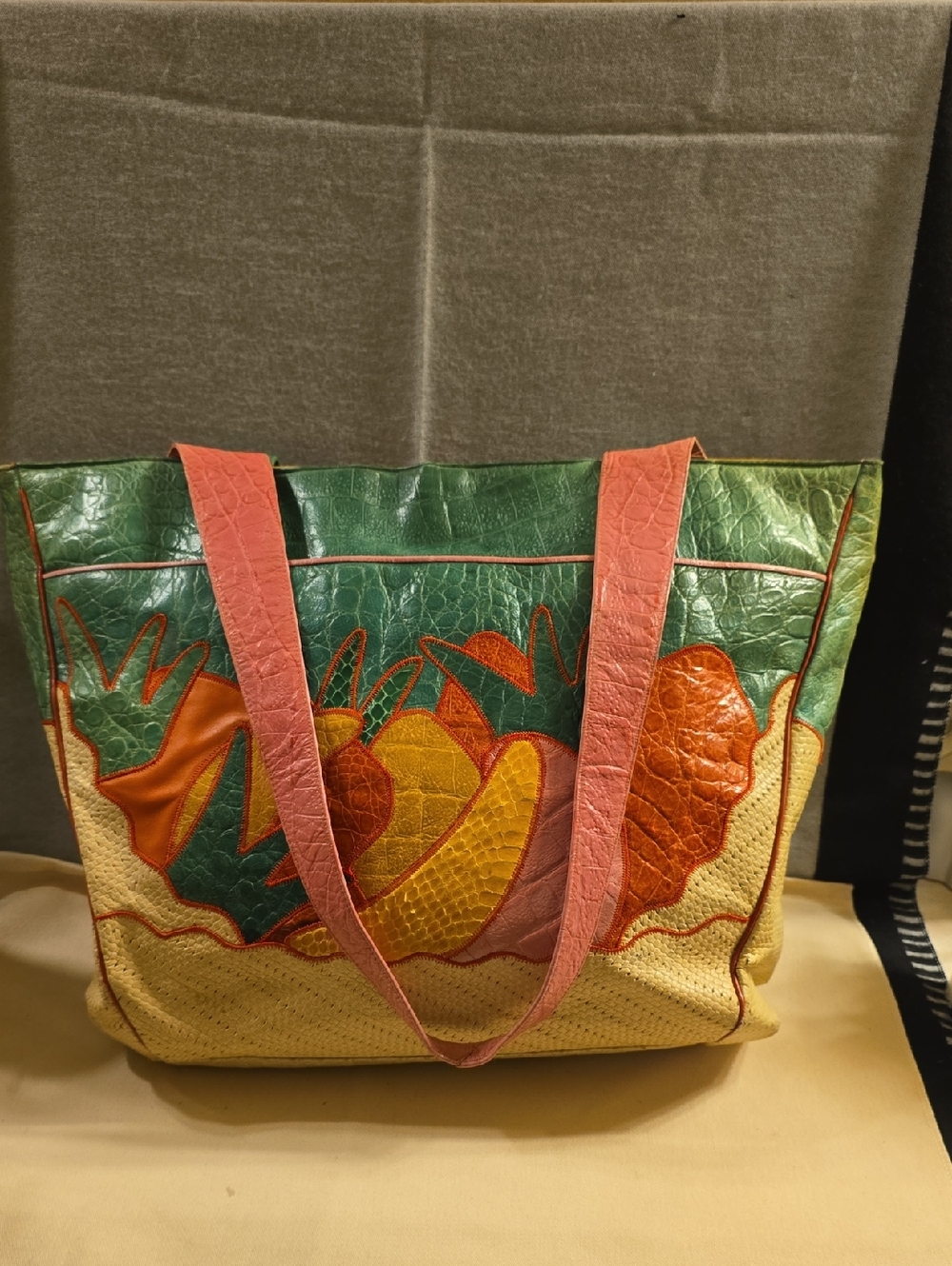 Sharif Multicolor Floral Patchwork Tote in Green, Pink, Orange & Yellow